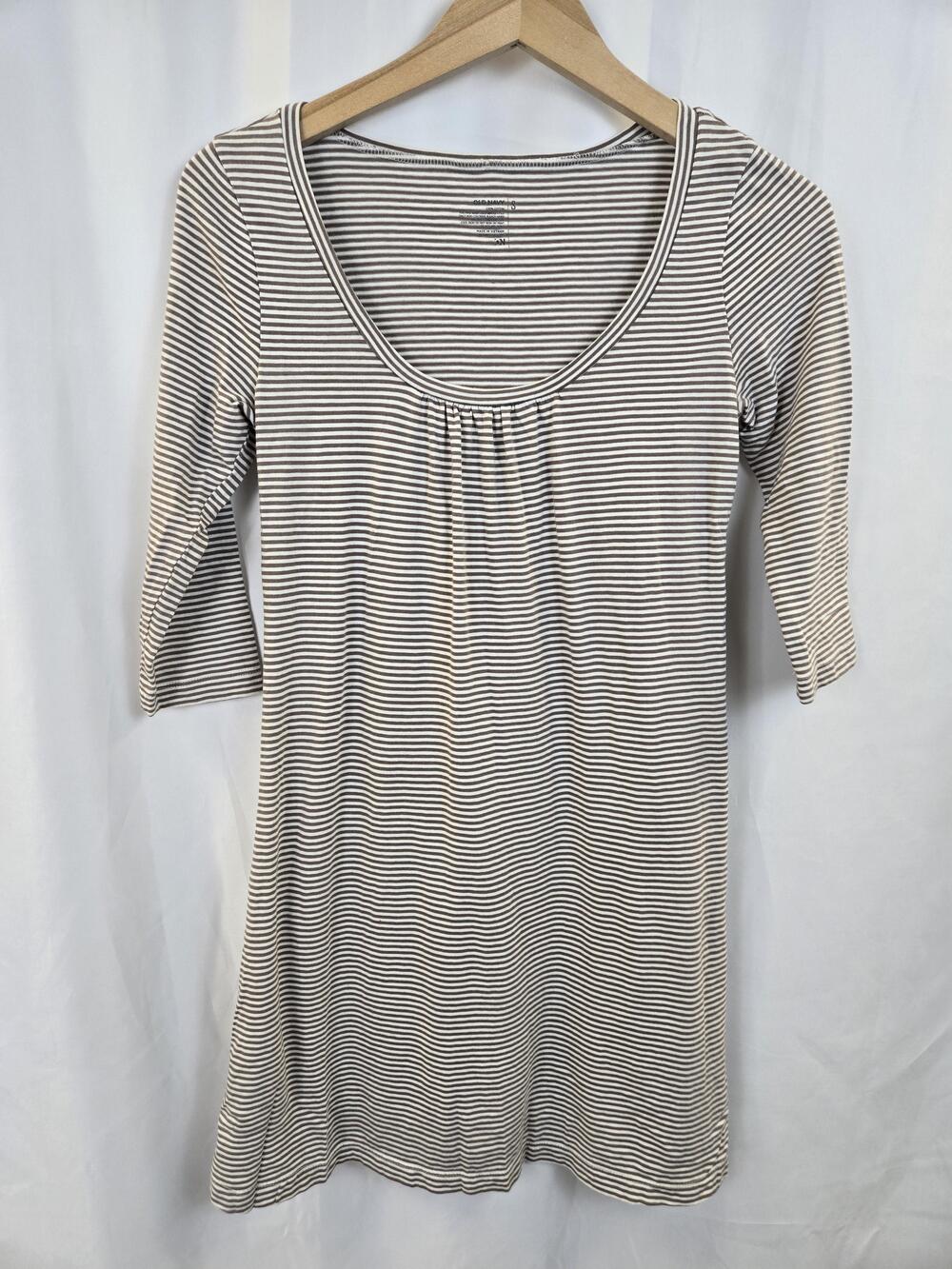 Old Navy T-Shirt Dress Womens Small Brown Stripe 3/4 Sleeve Scoop Neck Jersey